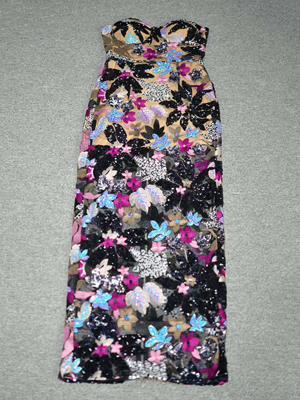 Sequin Floral Strapless Sweetheart Bodycon Maxi Dress - View 4