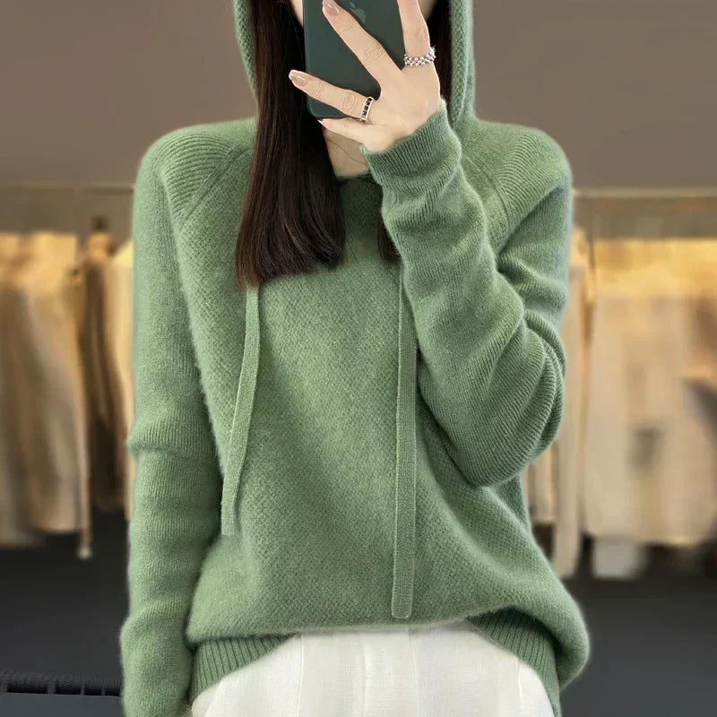 Drawstring Hood Long Sleeve Knit Hoodie Sweater 5