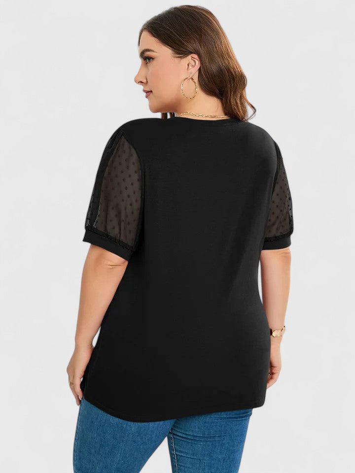 V-Neck Swiss Dot Mesh Puff Short Sleeve Top 10
