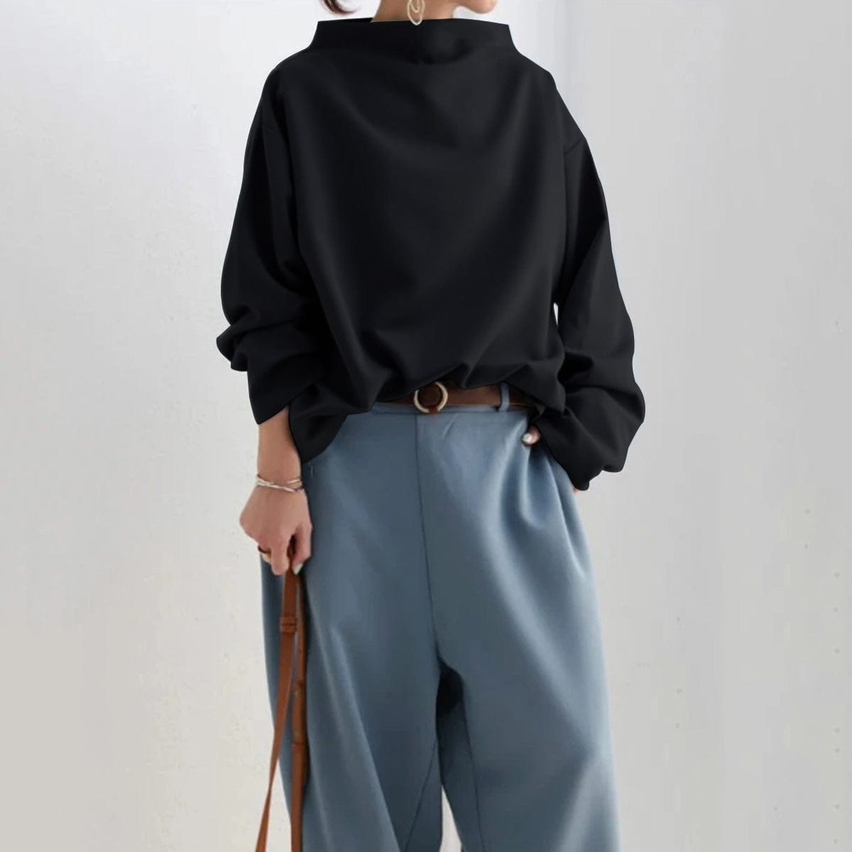 Mock Neck Long Sleeve Drop Shoulder Top 7