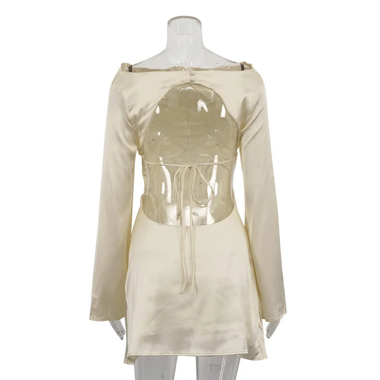 Elegant Backless Lace - Up Satin Party Mini Dress - View 6