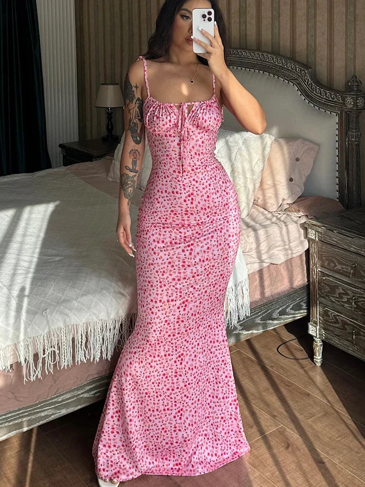 Sleeveless Lace Up Backless Floral Dress - View 6