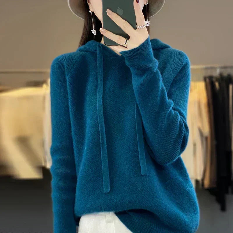 Drawstring Hood Long Sleeve Knit Hoodie Sweater 8