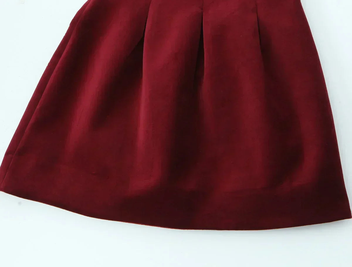 Red Velvet Spaghettis Strap Mini Dress - View 7