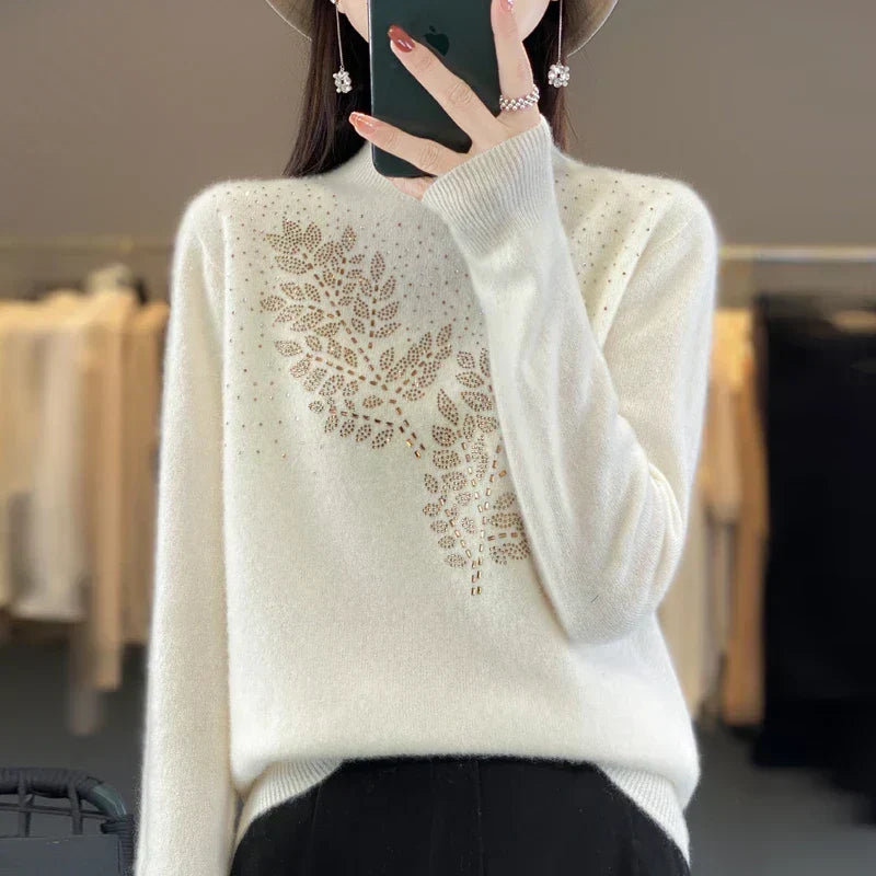 Mock Neck Long Sleeve Rhinestone Knit Sweater 2