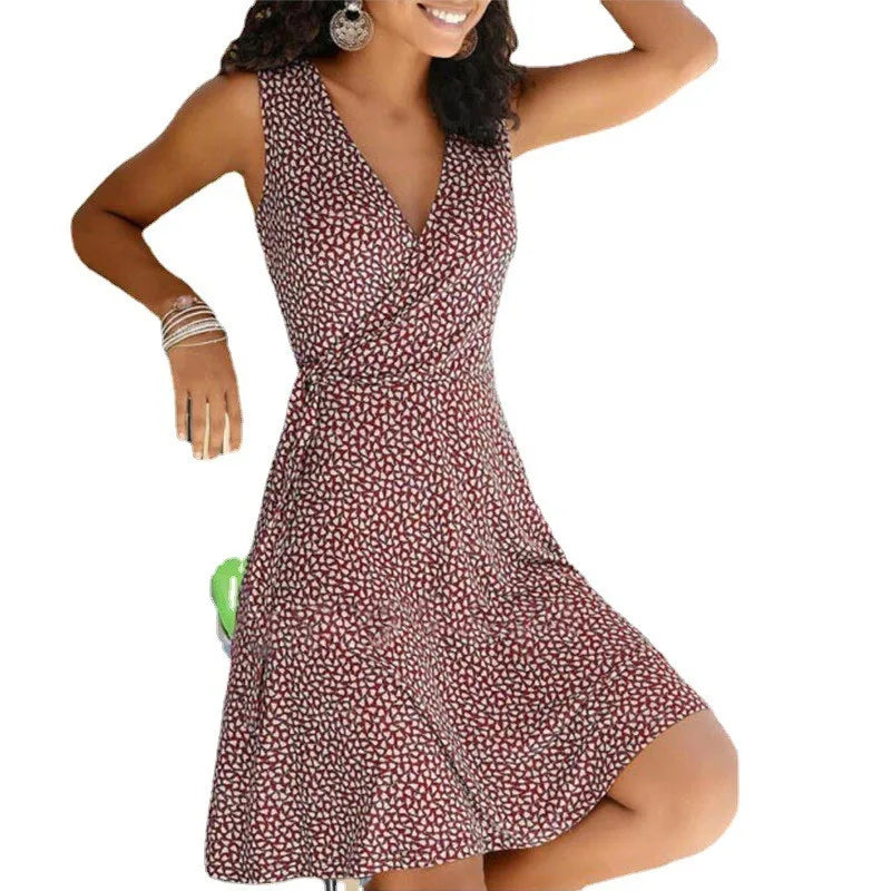 Geometric Print Surplice V-Neck Sleeveless Fit and Flare Mini Dress - View 5