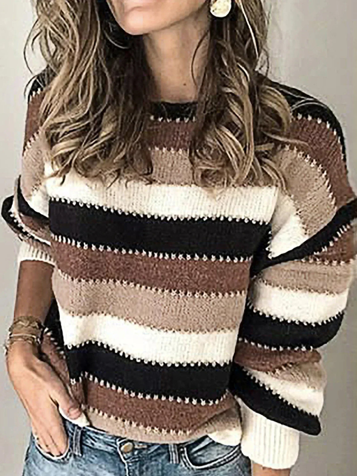 Crew Neck Striped Drop Shoulder Sweater 3