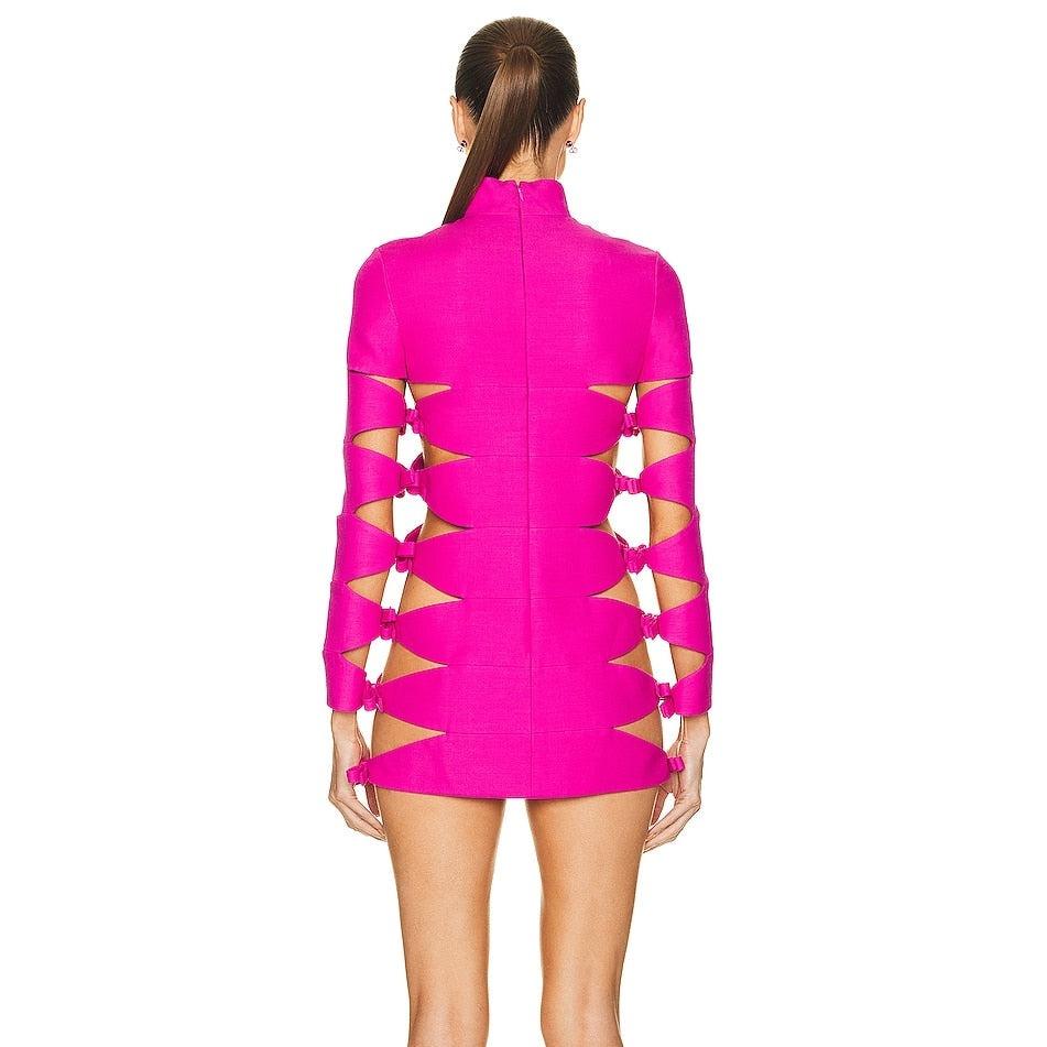 Long Sleeve Turtleneck Side Cut Out Bow Detail Bodycon Mini Dress - View 12