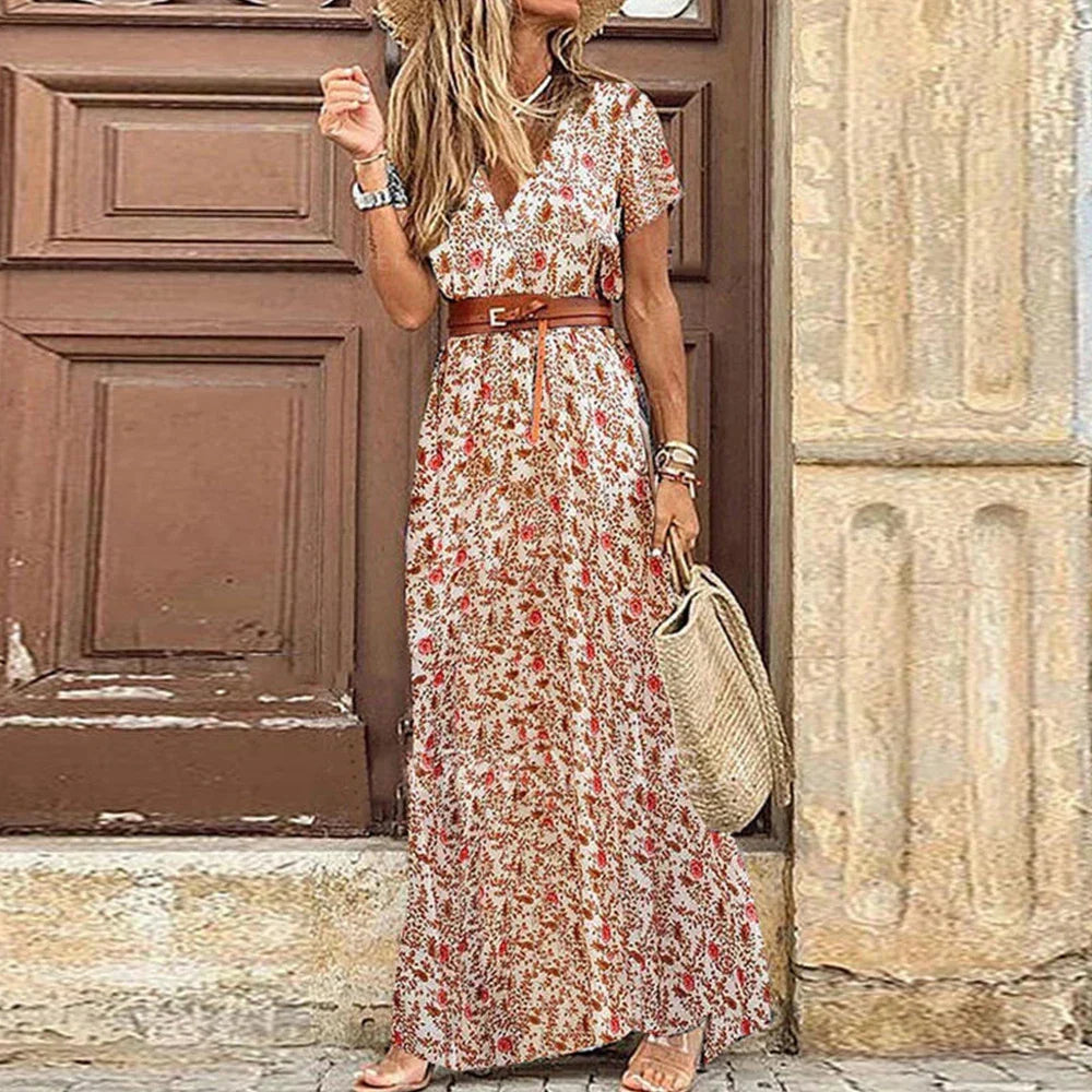 Paisley Print V-Neck Long Sleeve Flowy Maxi Dress - View 2