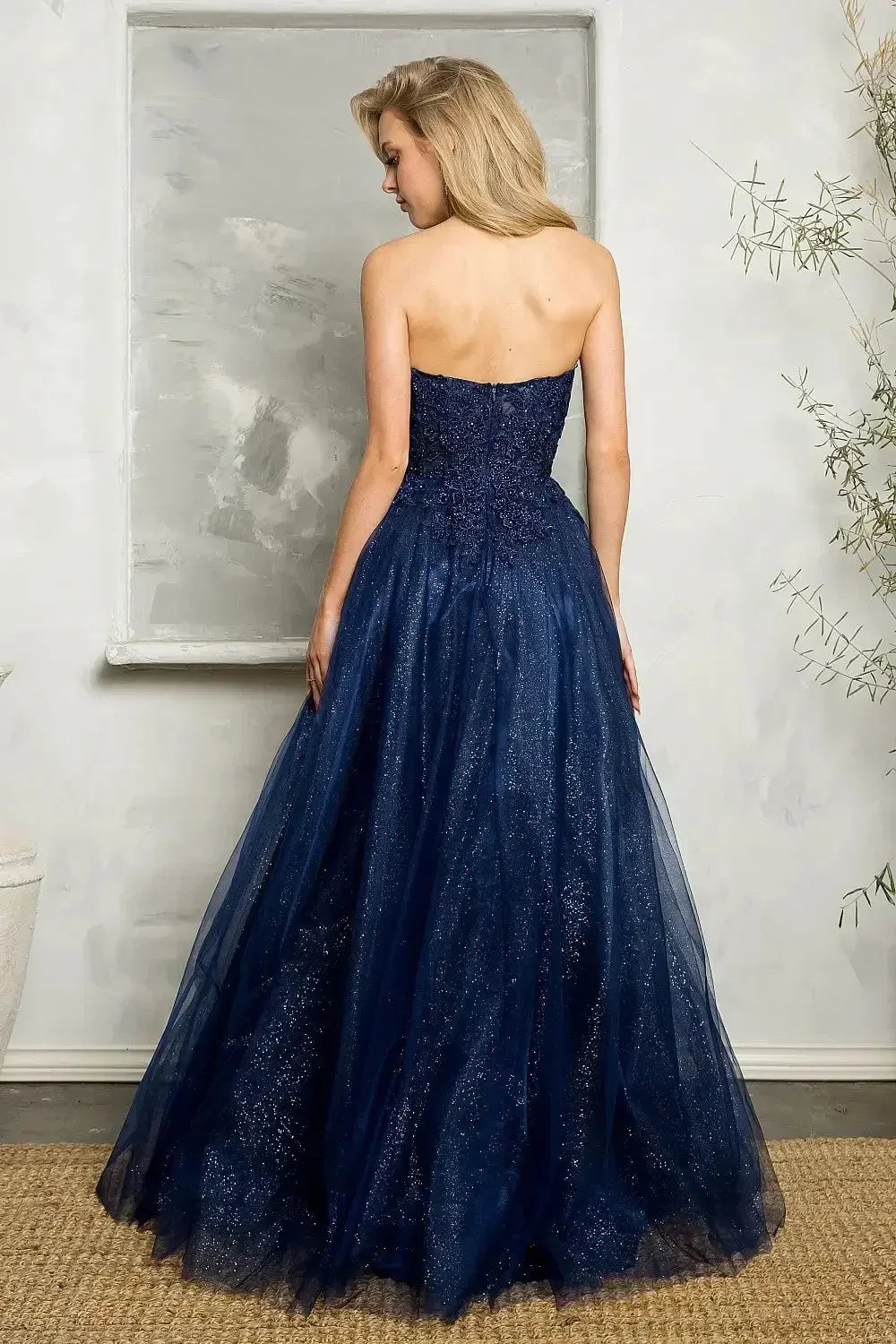 Lace Strapless Sweetheart High Split Tulle A-Line Gown - View 3