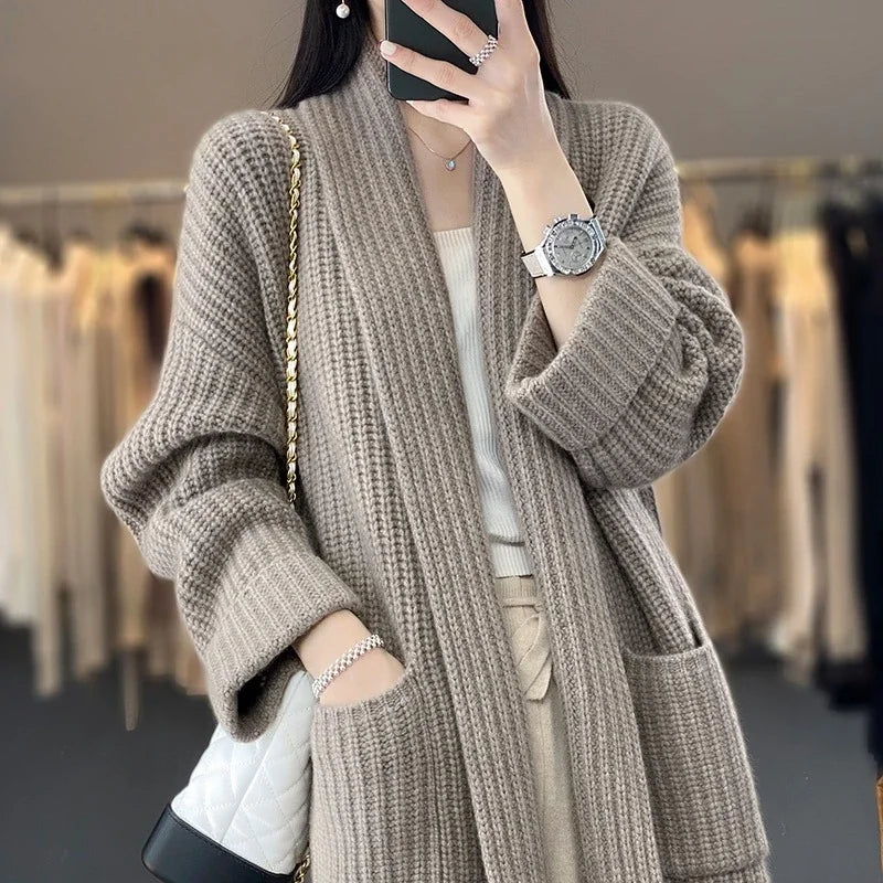 Chunky Knit Collared Pocket Oversized Open Front Cardigan 3