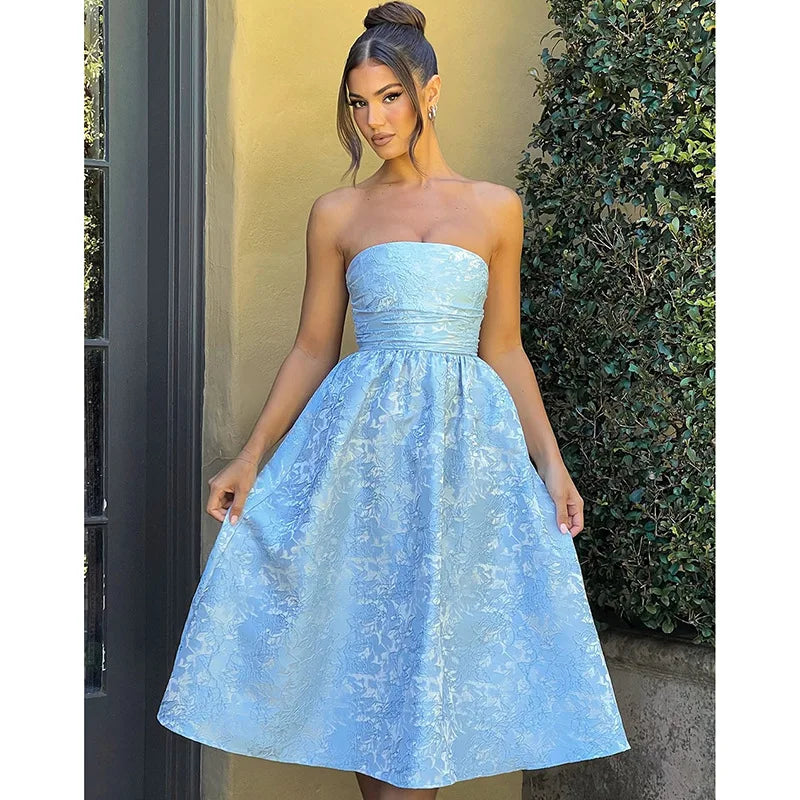 Jacquard Bow Strapless Backless Mini Dress - View 16