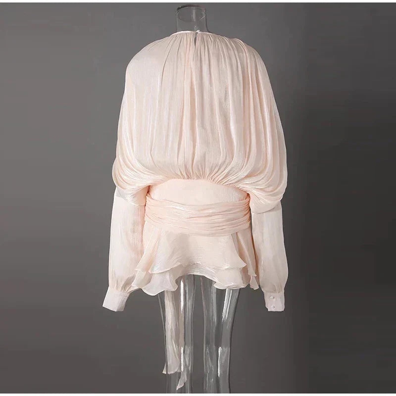 Elegant V - Neck Lace - Up Summer Style Mini Dress - View 7