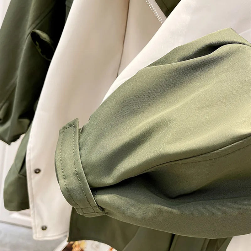 Contrast Collar Button Front Drawstring Windbreaker Jacket 11