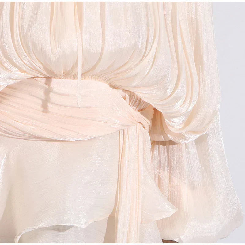 Elegant V - Neck Lace - Up Summer Style Mini Dress - View 14