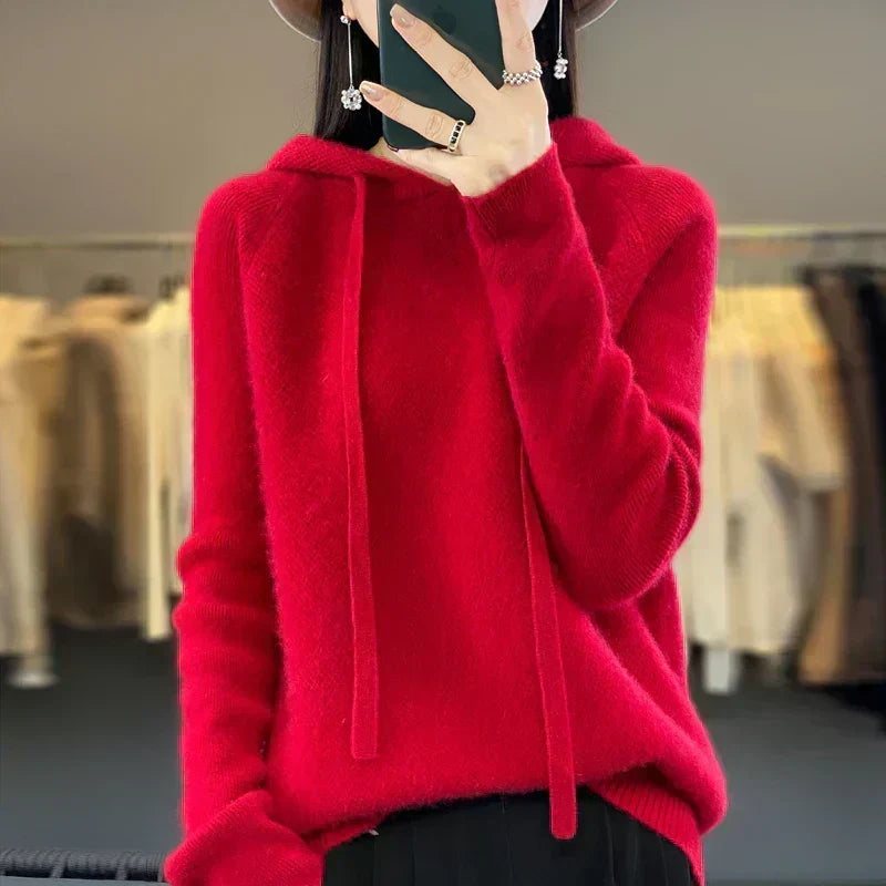 Drawstring Hood Long Sleeve Knit Hoodie Sweater 7