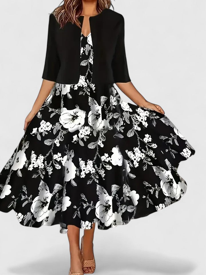 V-Neck Floral Print Fit and Flare Midi Dress 3