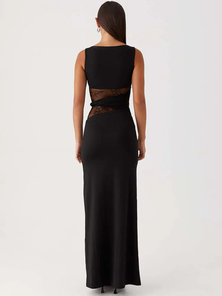 Sheer Lace O Neck Bodycon Long Tank Dress - View 11