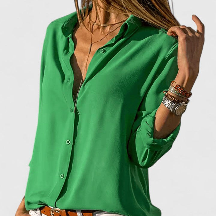 Collared Button Front Long Sleeve Satin Blouse 8