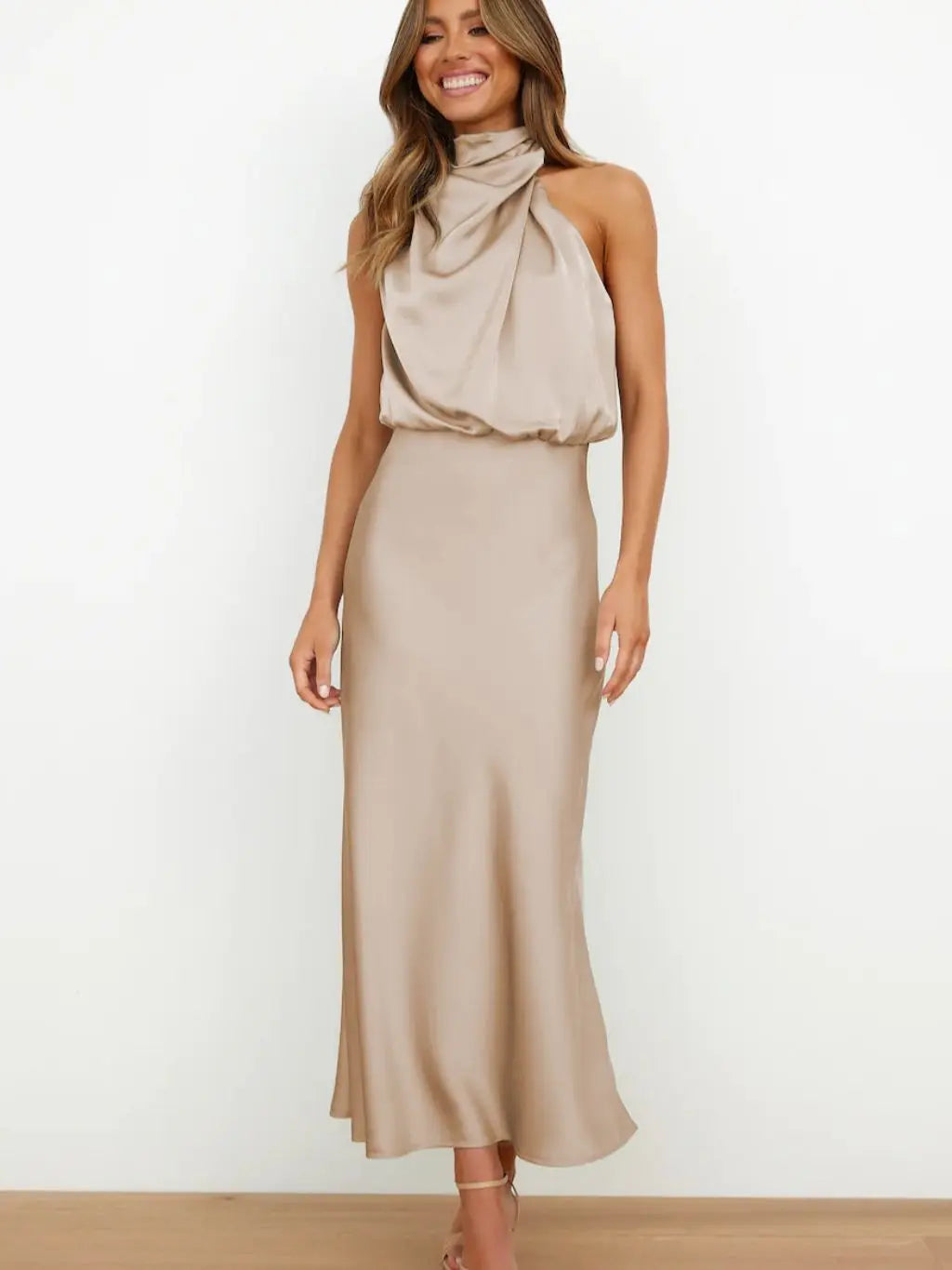 Organza Strapless Puff Sleeve Fit and Flare Midi Dress