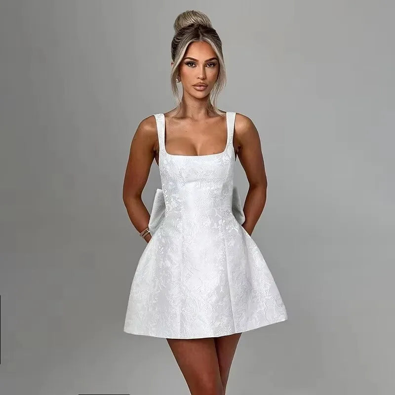 Jacquard Bow Strapless Backless Mini Dress - View 9