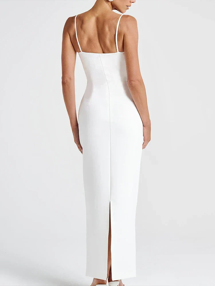 Pearl Trim Square Neck Wide Strap Bodycon Midi Dress - View 2
