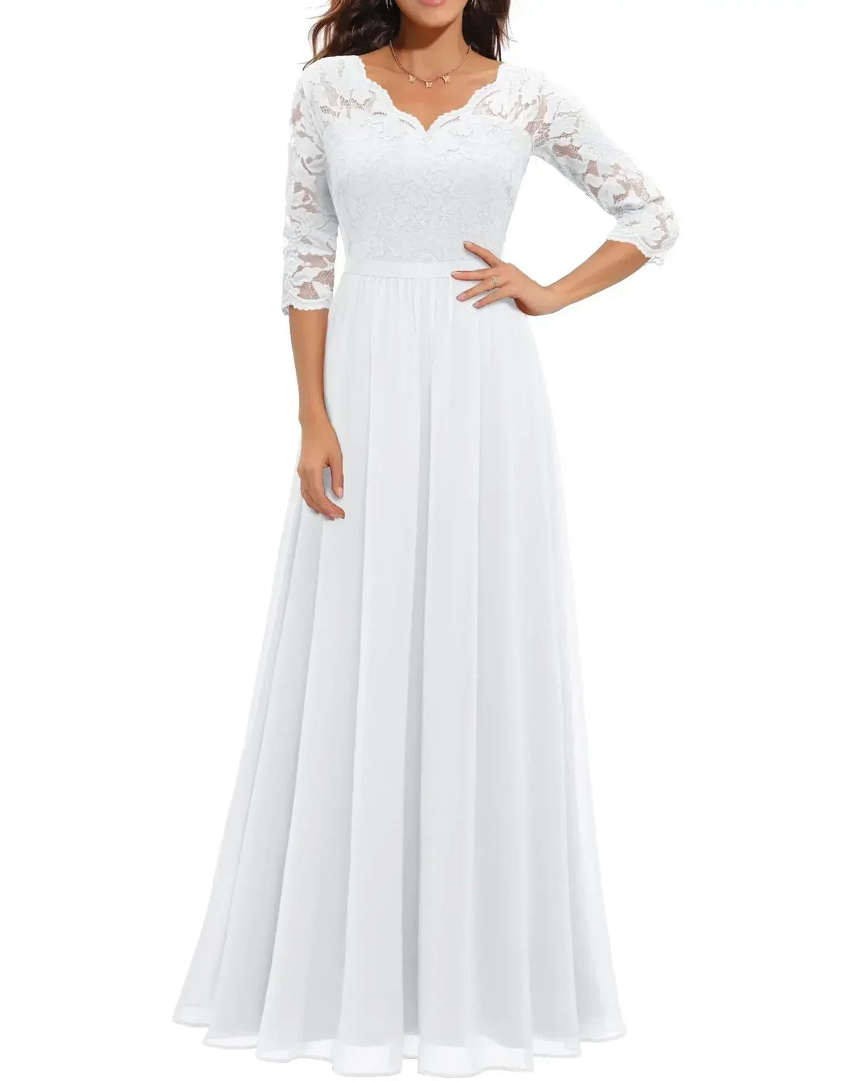 Lace V-Neck Chiffon A-Line Maxi Dress 7