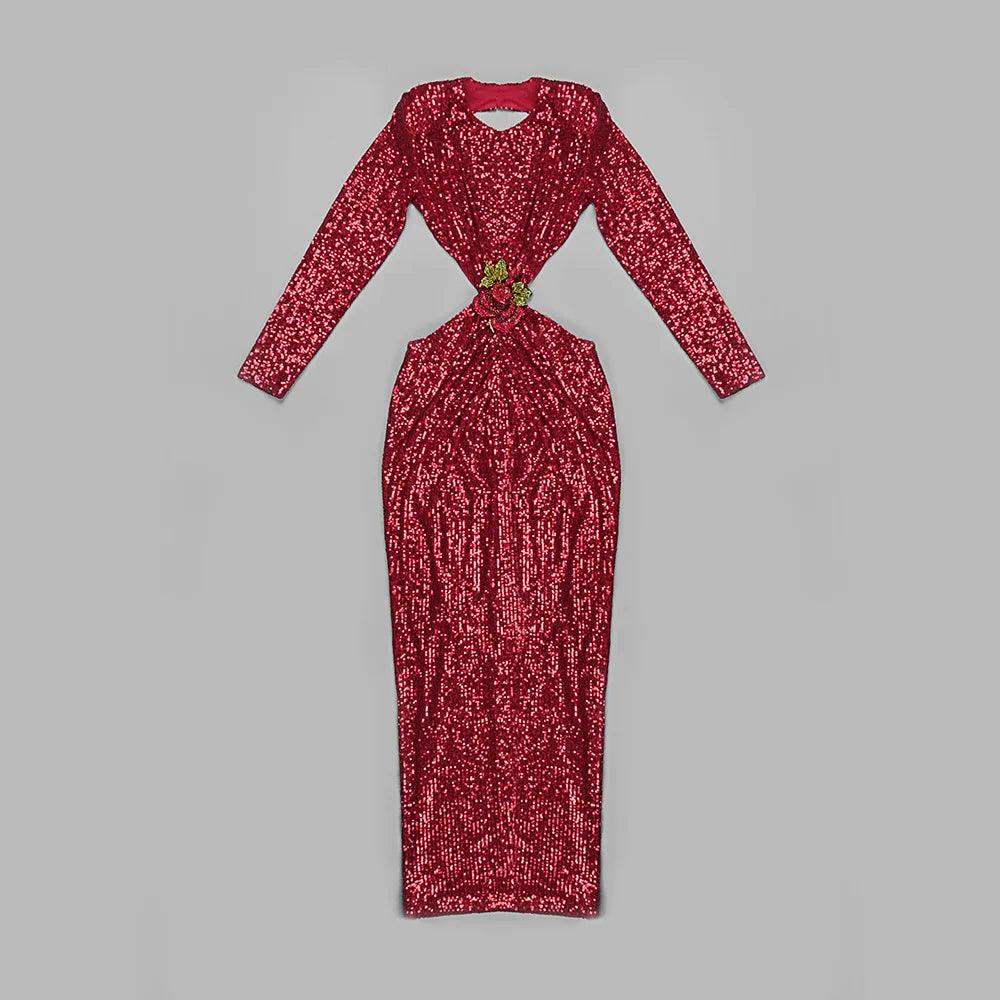 Sequin Long Sleeve Cut Out Bodycon Maxi Dress - View 21