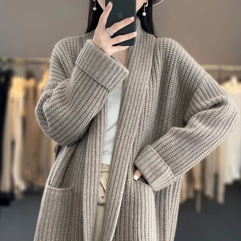 Chunky Knit Collared Pocket Oversized Open Front Cardigan 2