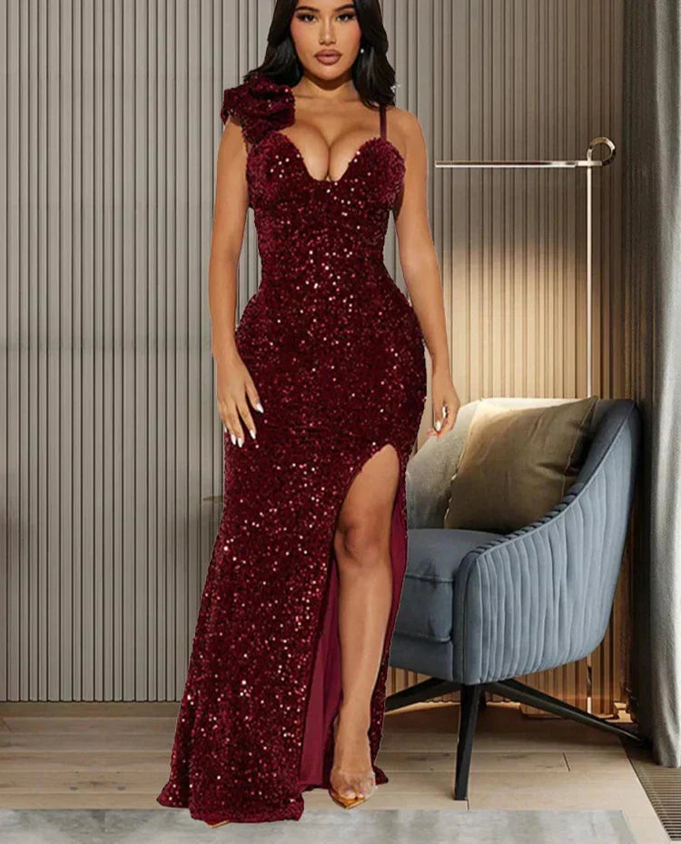 Velvet Backless Deep V-Neck Long Sleeve Maxi Dress