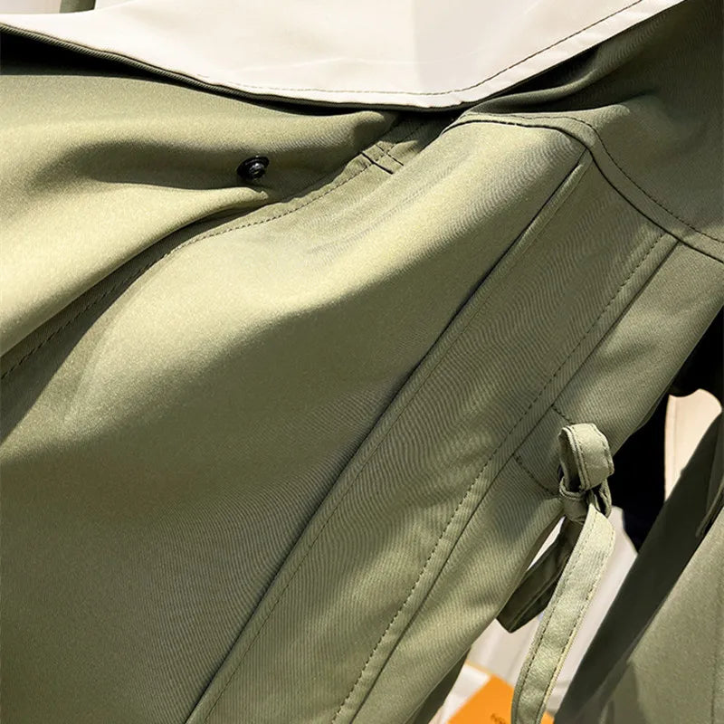 Contrast Collar Button Front Drawstring Windbreaker Jacket 13