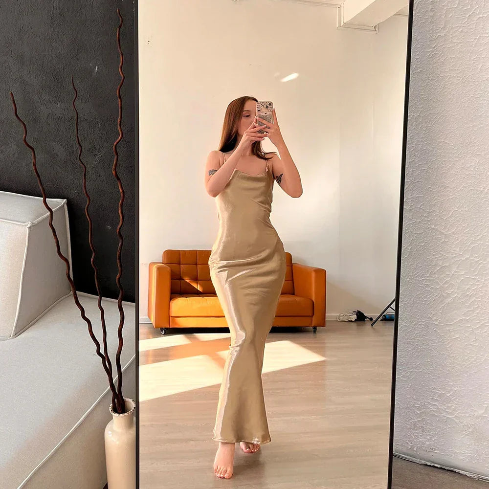 Elegant Satin Backless Spaghetti Strap Slip Dress - View 5