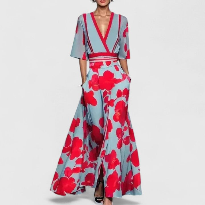 Floral Flutter Sleeve Wrap Top and Maxi Skirt Two Piece Set 5