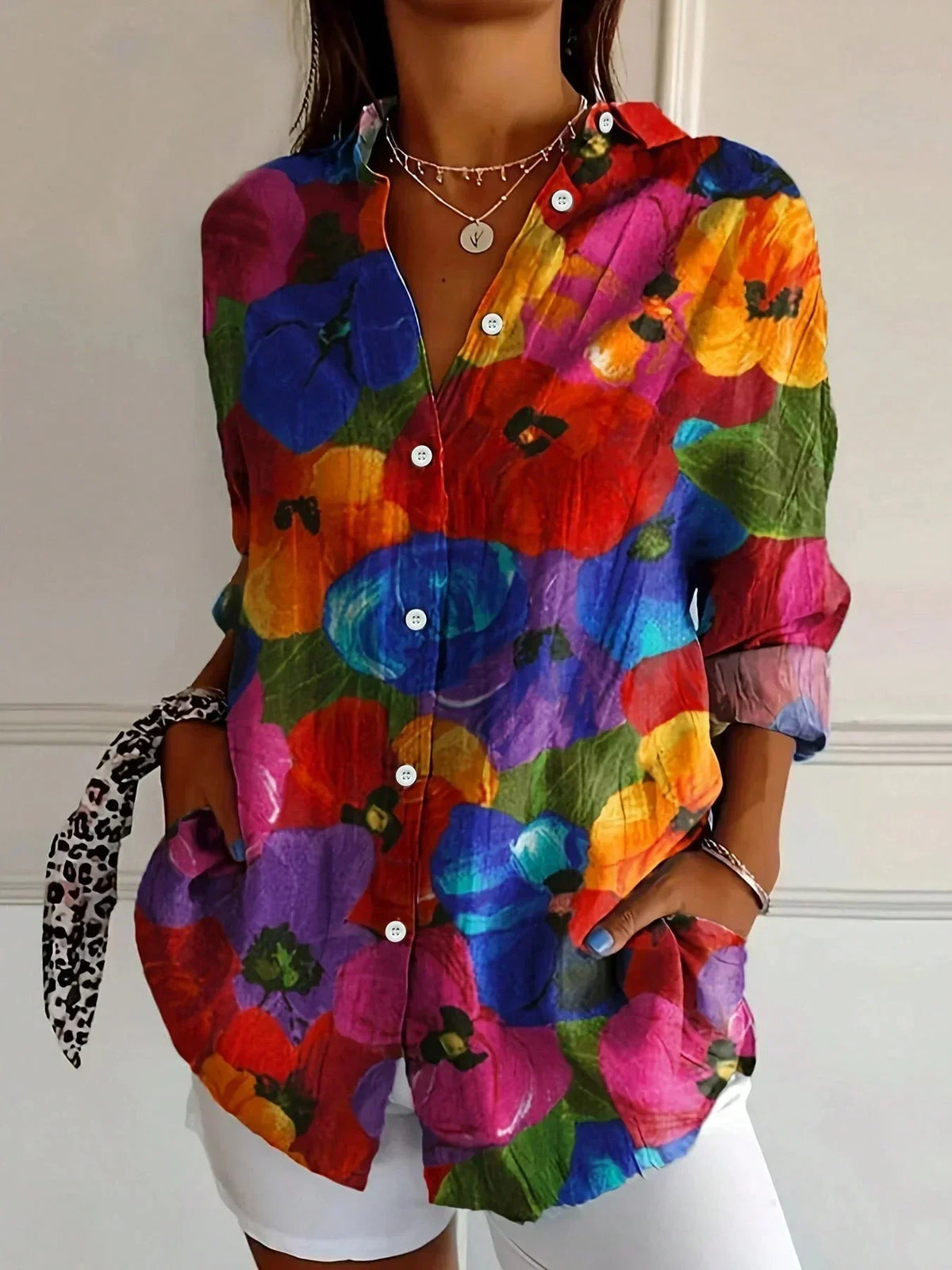 Floral Print Long Sleeve Button Up Shirt 8