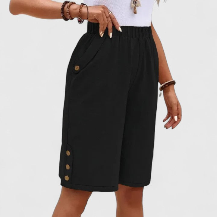 High Waist Side Button Knee Length Shorts 6