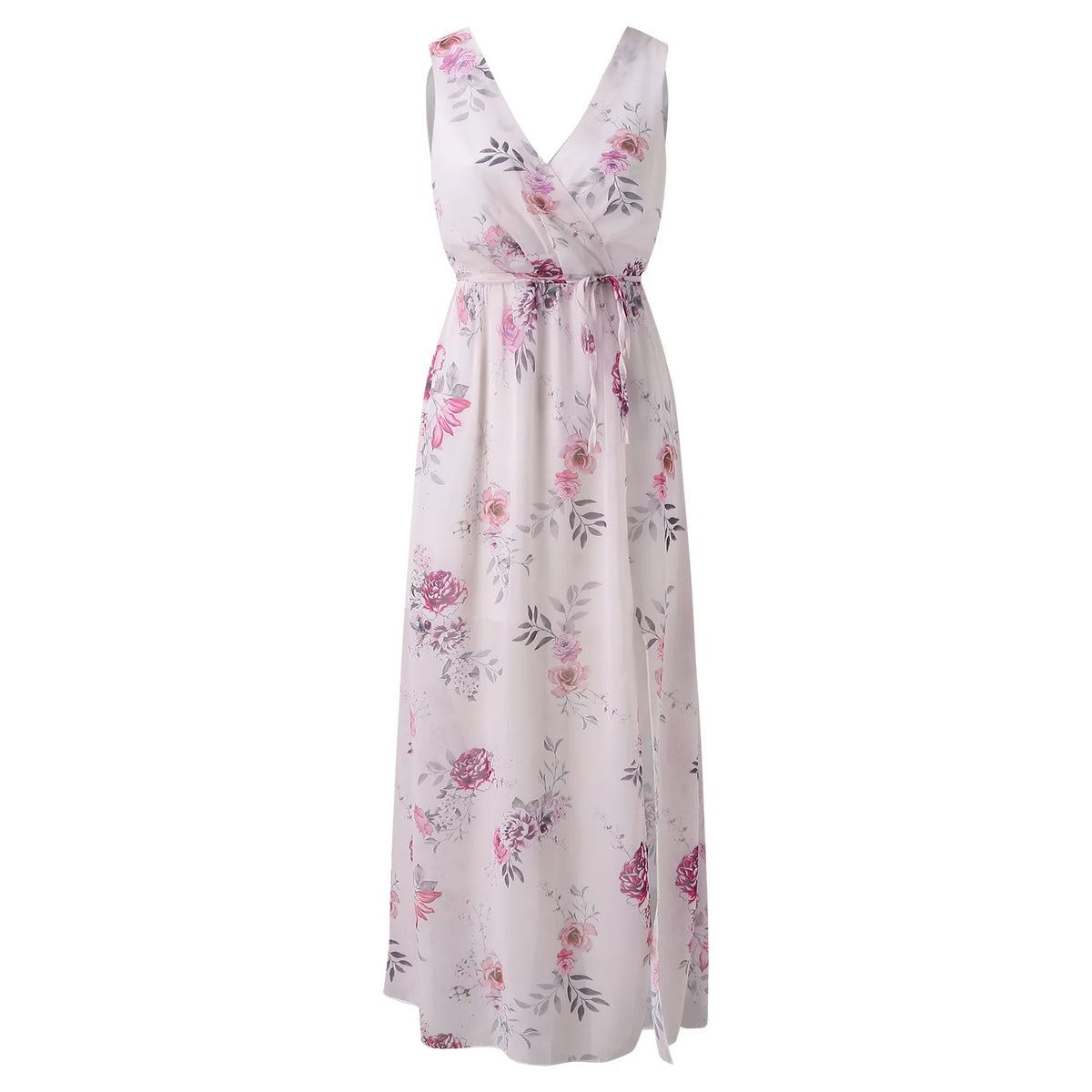 Floral V-Neck Wrap High Split Maxi Dress 6