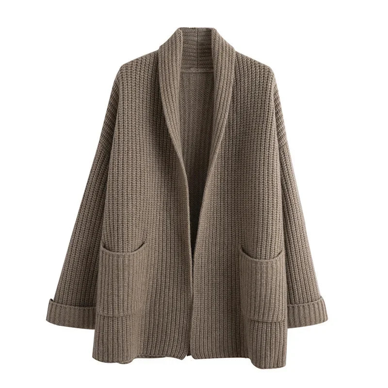 Chunky Knit Collared Pocket Oversized Open Front Cardigan 8