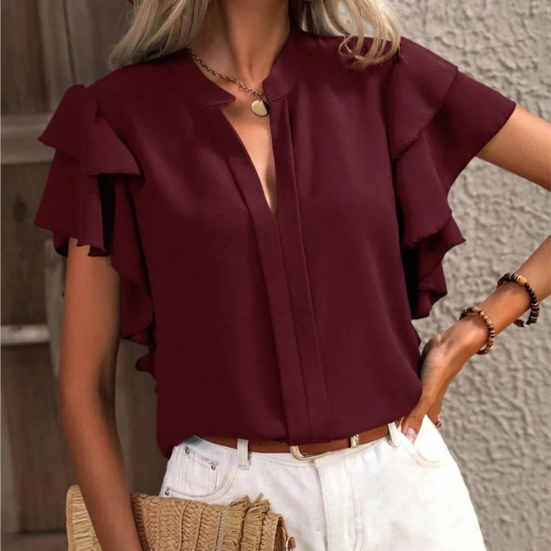 V-Neck Ruffle Flutter Sleeve Blouse 9