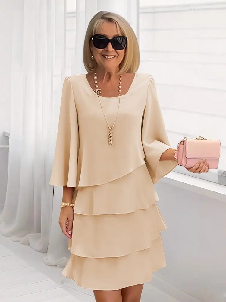 Square Neck Bell Sleeve Tiered Ruffle Chiffon Dress 4