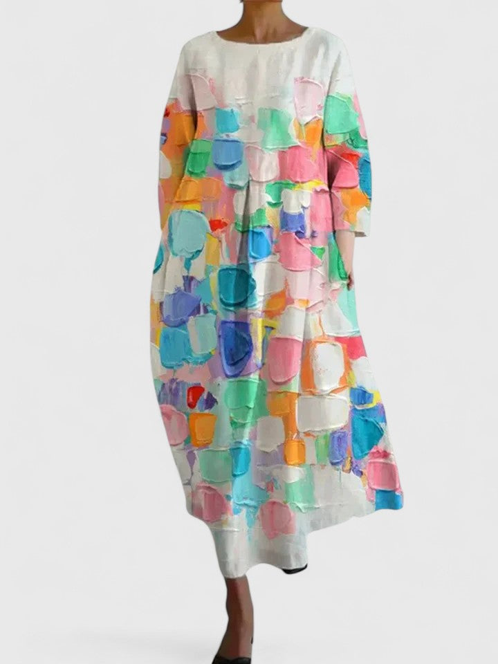 Floral Round Neck Pleated Pocket Maxi Dress 6