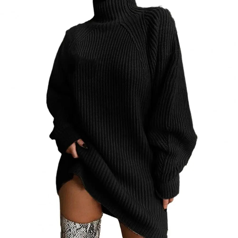 Turtleneck Long Sleeve Ribbed Sweater Dress 9