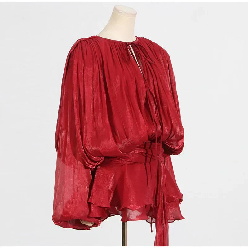 Elegant V - Neck Lace - Up Summer Style Mini Dress - View 9