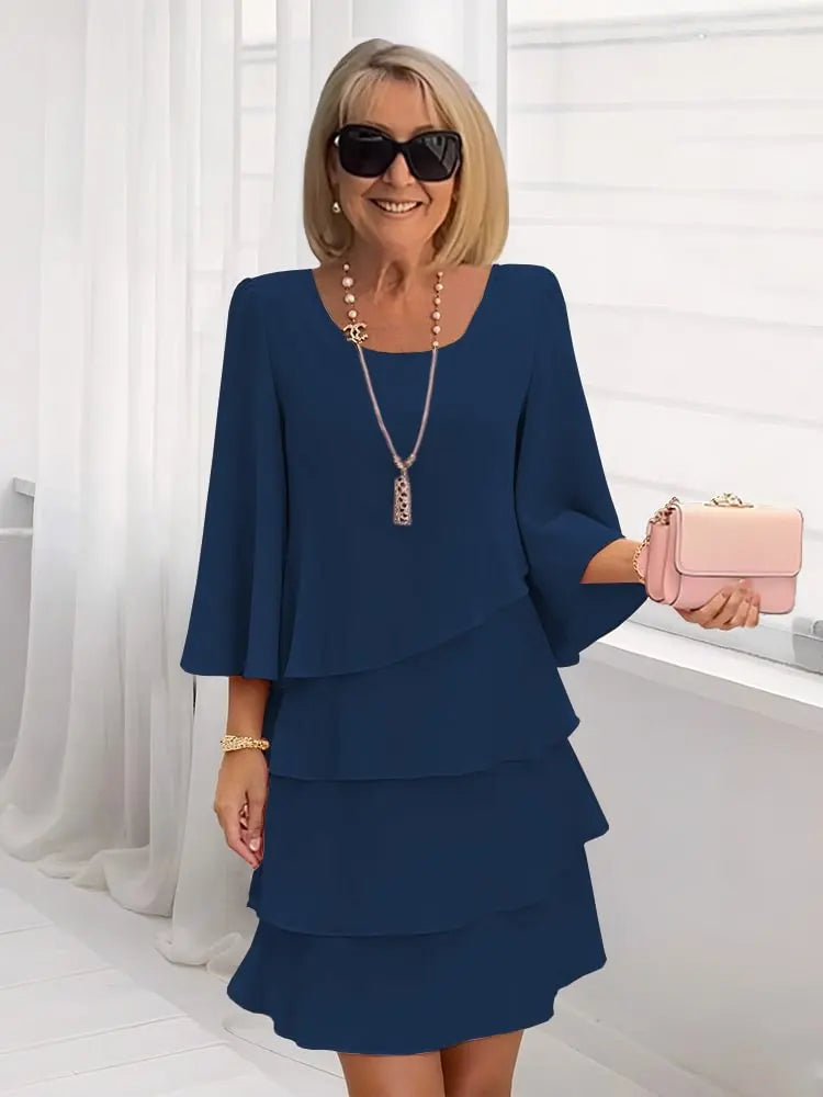 Square Neck Bell Sleeve Tiered Ruffle Chiffon Dress 2