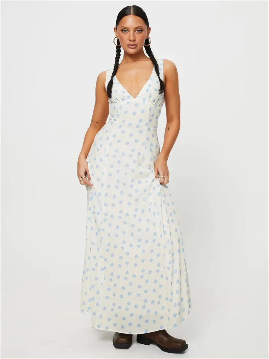 V-neck Lace-up Sleeveless Floral Dress - View 5