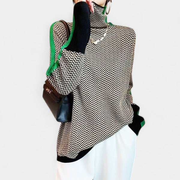 Chevron Knit Turtleneck Long Sleeve Oversized Sweater 2