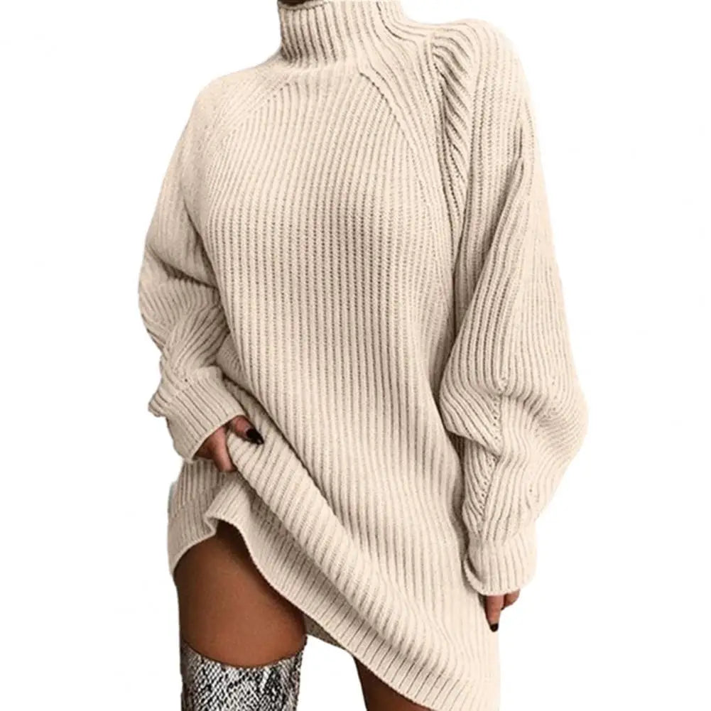 Turtleneck Long Sleeve Ribbed Sweater Dress 7