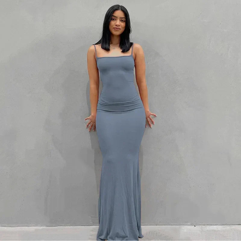 Spaghetti Strap Backless Bodycon Mermaid Maxi Slip Dress - View 9