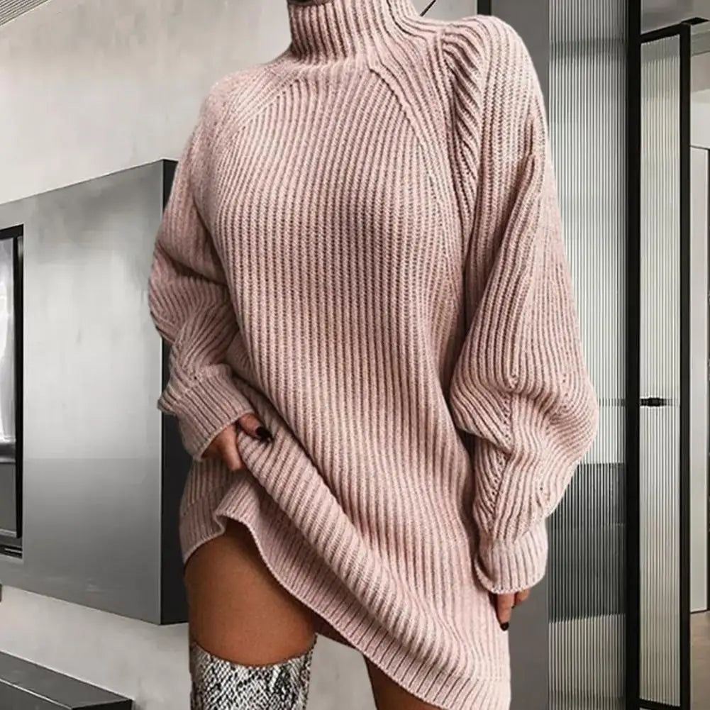 Turtleneck Long Sleeve Ribbed Sweater Dress 6