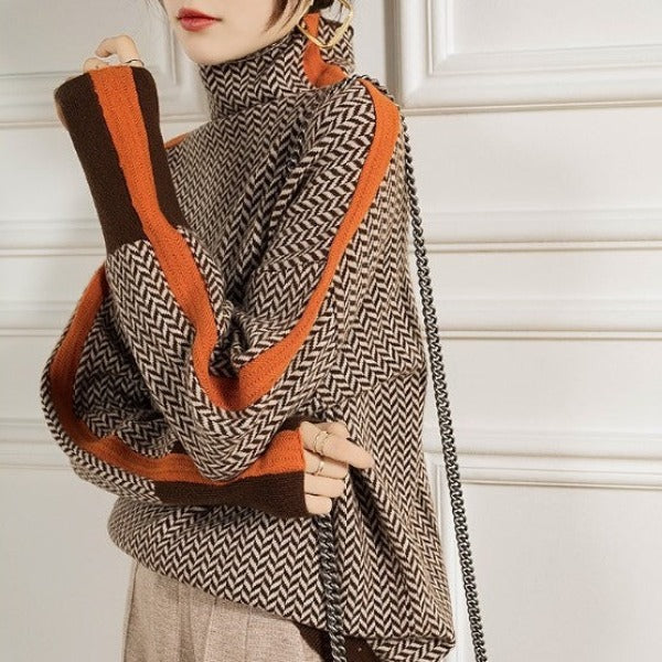 Turtleneck Chevron Knit Sweater 3