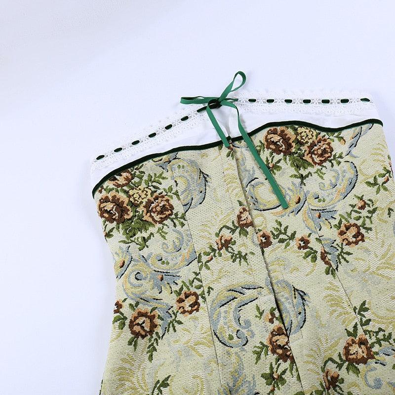 Floral Tapestry Strapless Lace Trim Corset Mini Dress - View 14
